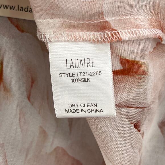 LADAIRE Silk Button Front Ruffle Tank Women XS Pink Floral V Neck Wide Strap New - Picture 8 of 11